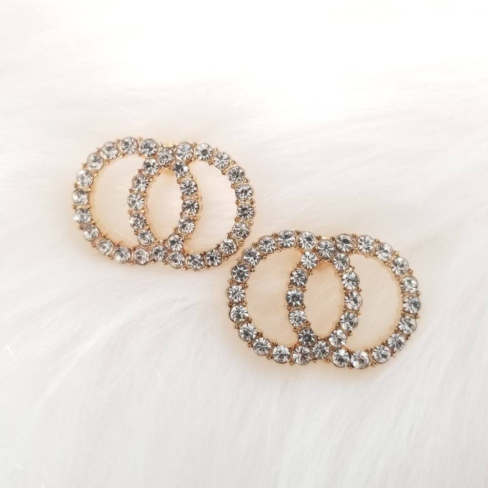 Rhinestone Earrings - Gold
